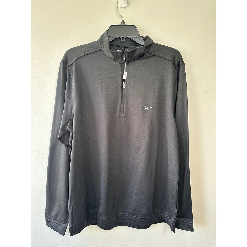 Greg Norman Mens Black Quarter Zip Long Sleeve Golf Pullover Shark Logo Size M